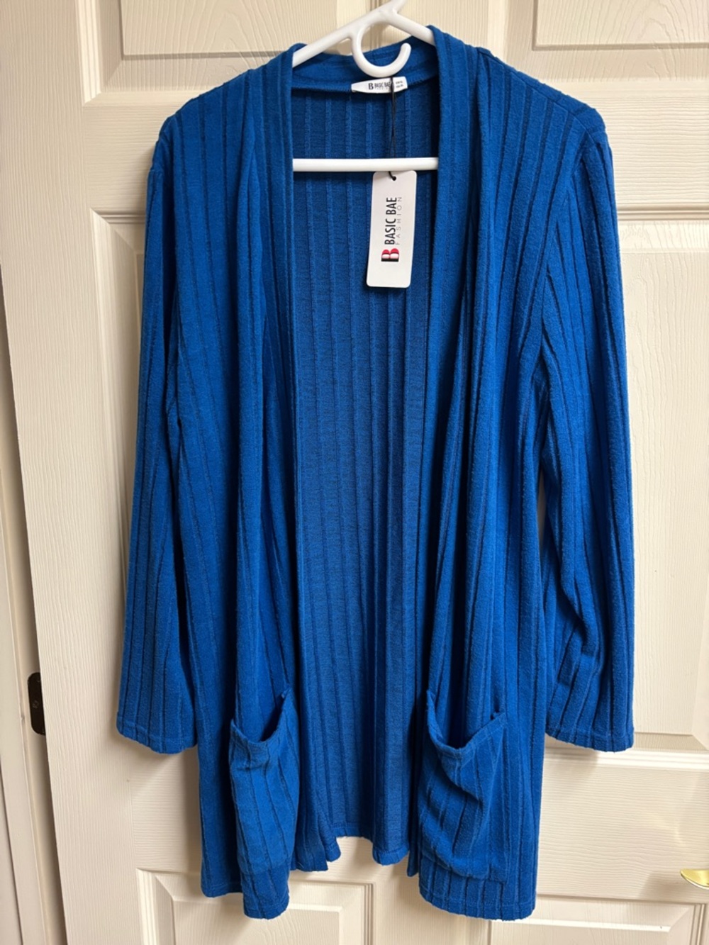 Basic One Open-Front Ribbed Cardigan - Royal Blue